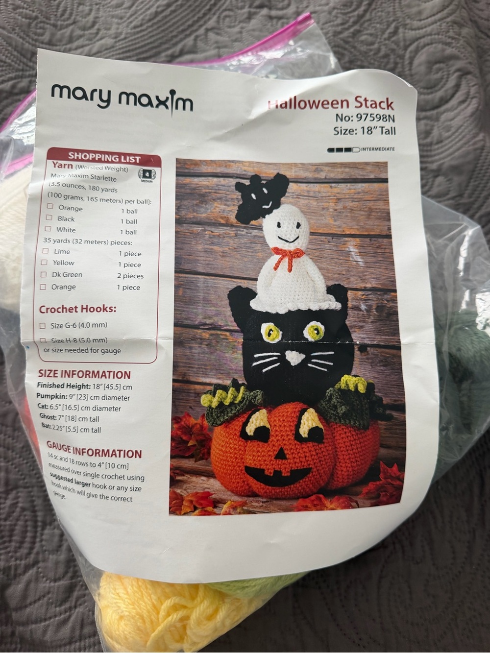 Mary Maxim  Halloween Stack  Crochet Kit - Black & Orange